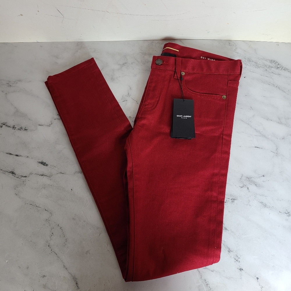 Saint Laurent Paris Red Skinny Jeans YSL 30 / US 8 D01W/SK-LW New With Tag
